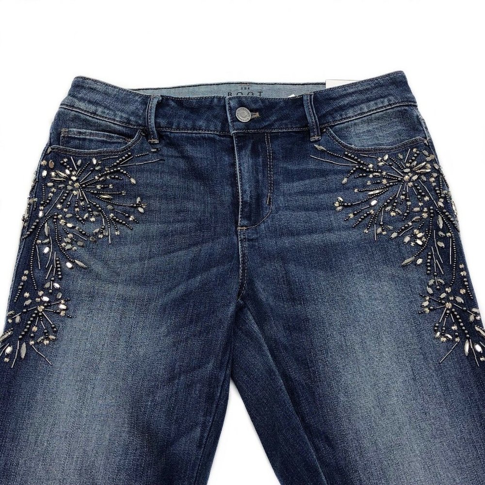WHBM The Boot Jeans Distressed Beaded Embellished